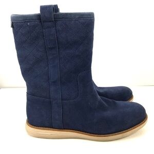 Cole Haan Blue Suede Quilt Lining Boots Size 7B